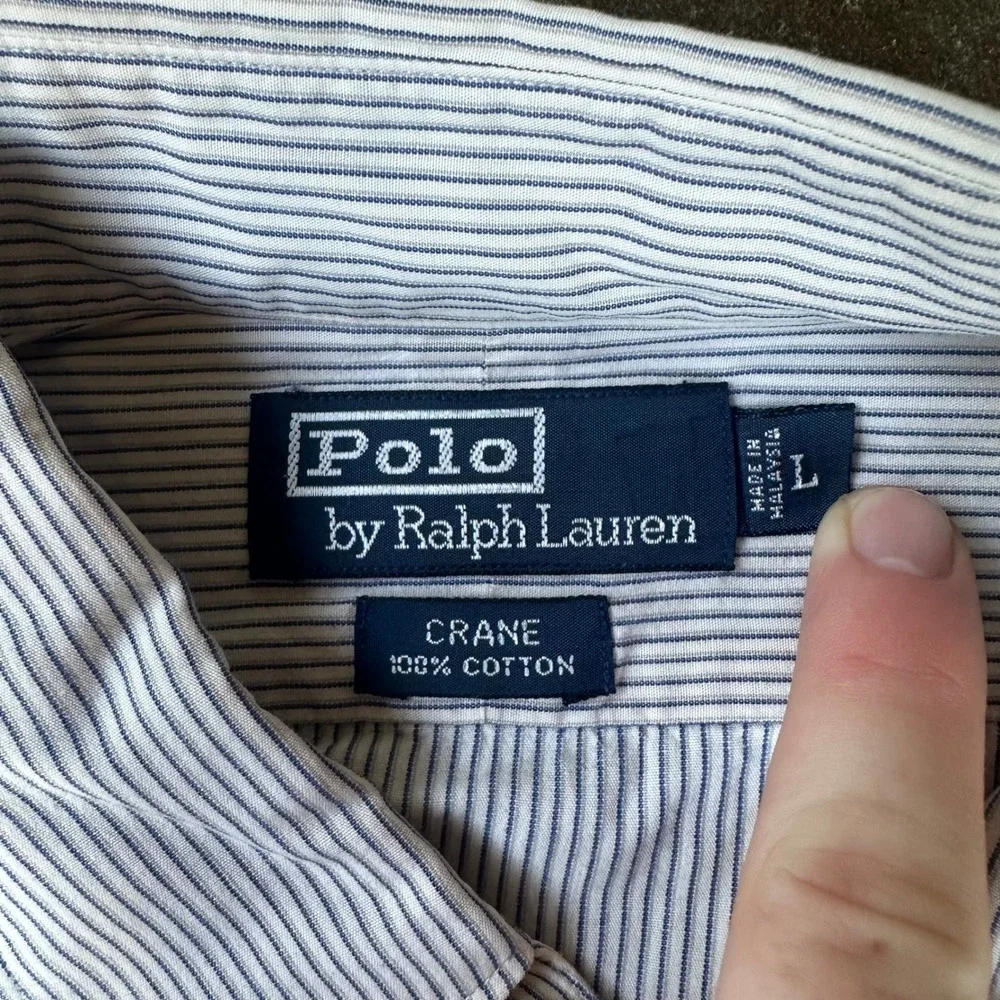 Polo Ralph Lauren Button Down Mens Large Blue White Striped Crane Shirt